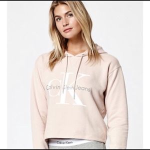 Calvin Klein cropped hoodie pink nude beige size small